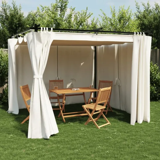vidaXL pavillon 3x3 m med gardiner stål creme