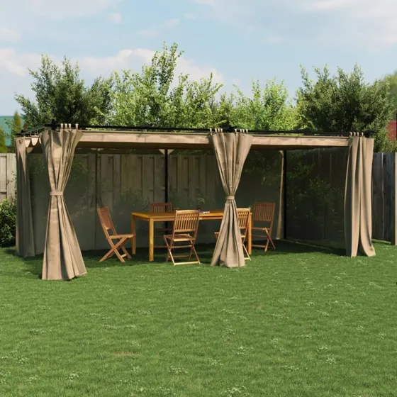 vidaXL pavillon med gardiner 6x3 m stål gråbrun
