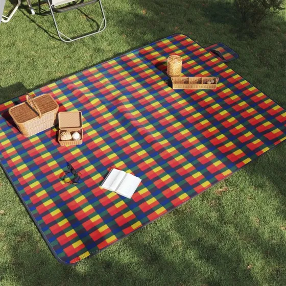 vidaXL picnictæppe 200x150 cm foldbart ternet fløjl, flerfarvet