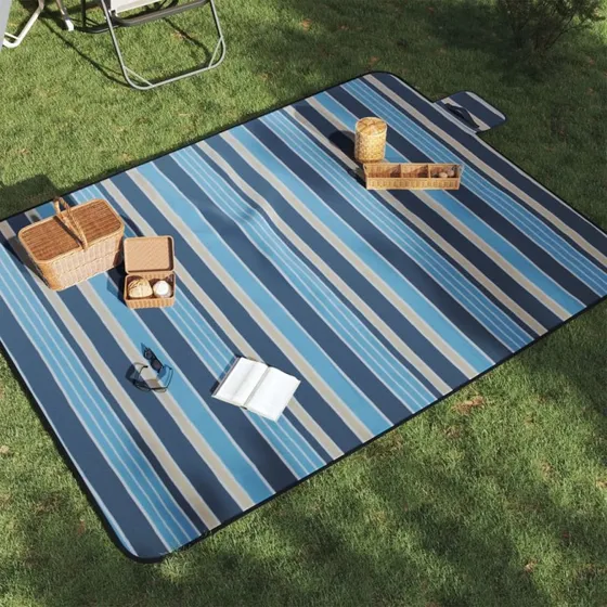 vidaXL picnictæppe 200x150 cm foldbart bølget fløjl blå/hvid