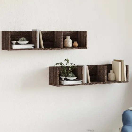 vidaXL vægskabe 2 stk. 75x18x16,5 cm konstrueret træ brun eg