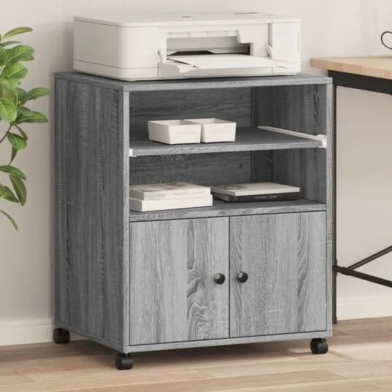 vidaXL printerstativ med hjul 60x48x74 cm grå sonoma-eg