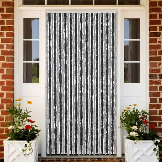 vidaXL flueforhæng chenille 118x220 cm - grå/sort