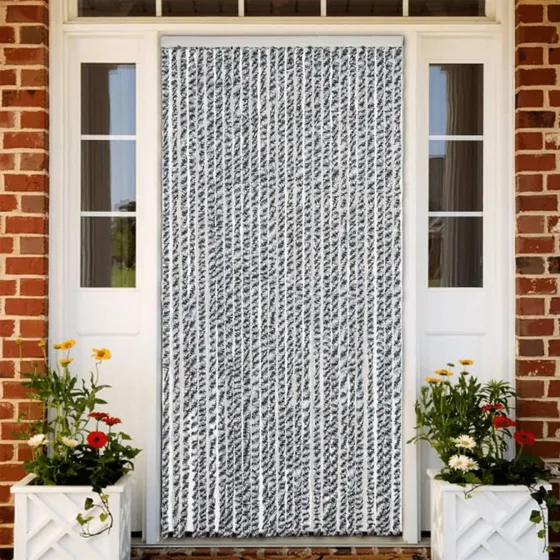 vidaXL flueforhæng 1118x220 cm chenille grå/sort-hvid