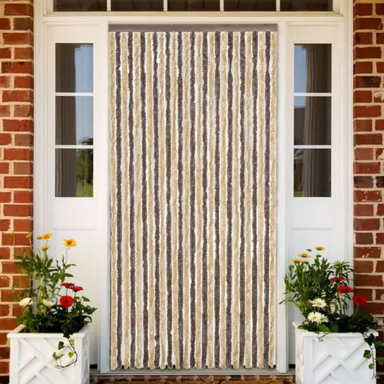 vidaXL flueforhæng 118x220 cm chenille mørkebrun/beige