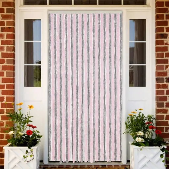 vidaXL flueforhæng 118x220 cm chenille sølvgrå/lyserød