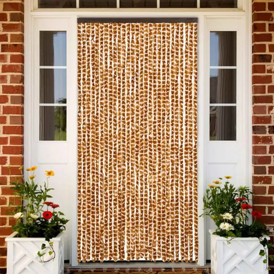 vidaXL flueforhæng 118x220 cm chenille okkergul/hvid