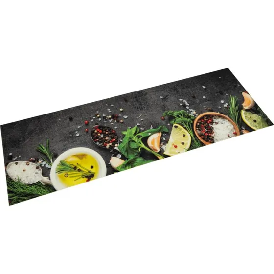 vidaXL køkkentæppe 45x150 cm krydderidesign velour, vaskbart