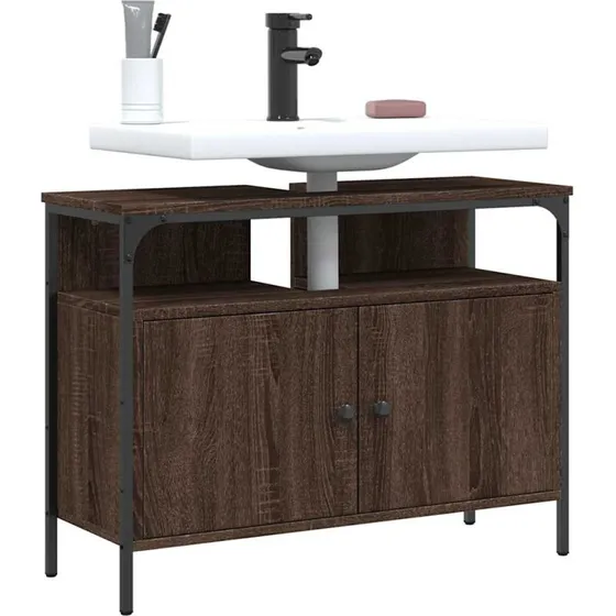 vidaXL underskab til håndvask 80x30x60 cm konstrueret træ brunt eg