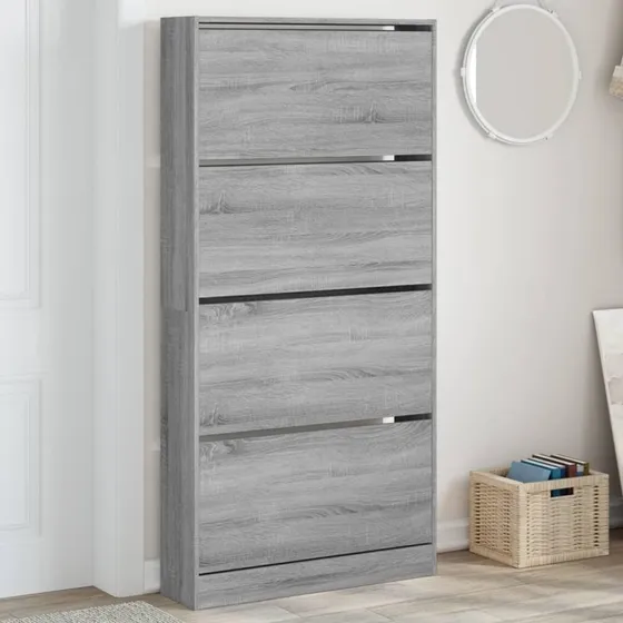 vidaXL skoskab 4 vippeskuffer 80x21x163,5 cm grå sonoma-eg
