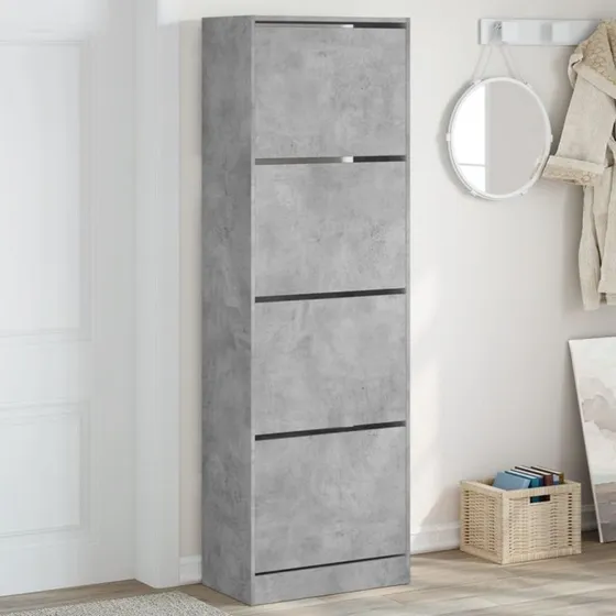 vidaXL skoskab 4 vippeskuffer 60x34x187,5 cm - betongrå