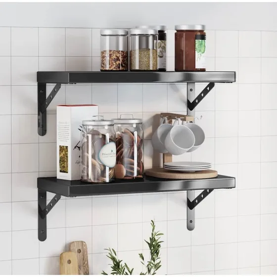 vidaXL væghylder 2 stk. 50x23,5 cm rustfrit stål, sort