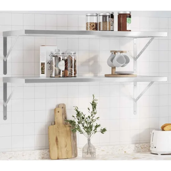 vidaXL væghylder 2 stk. 100x40x3 cm rustfrit stål sølv