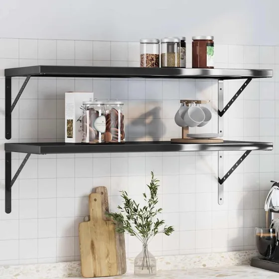 vidaXL væghylder 2 stk. 100x40x3 cm rustfrit stål sort