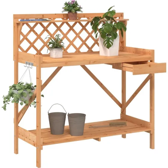 vidaXL pottebord med espalier i massivt fyrretr, brun