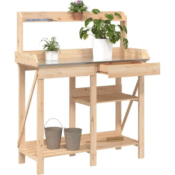 vidaXL pottebord med hylder i massivt fyrretr (natur)
