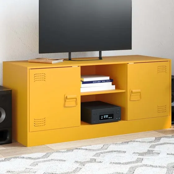 vidaXL TV-bord 99x39x44 cm koldvalset stål, sennepsgul