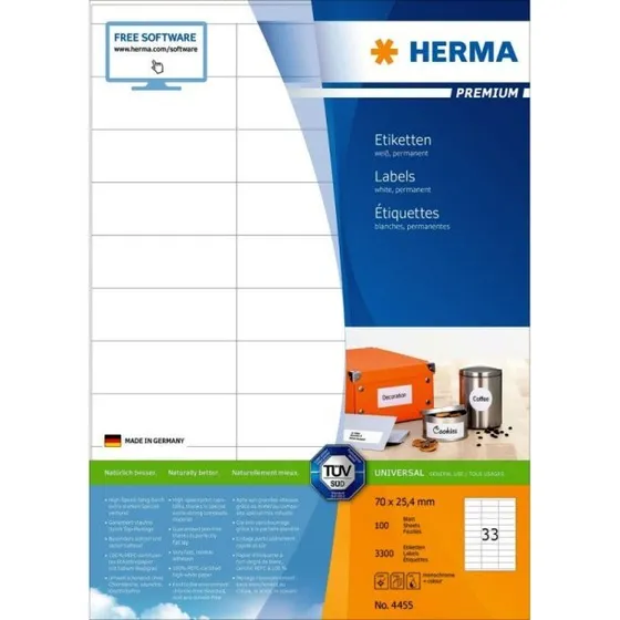 Herma Premium etiketter 70 x 25,4 mm, 3300 stk (A4)