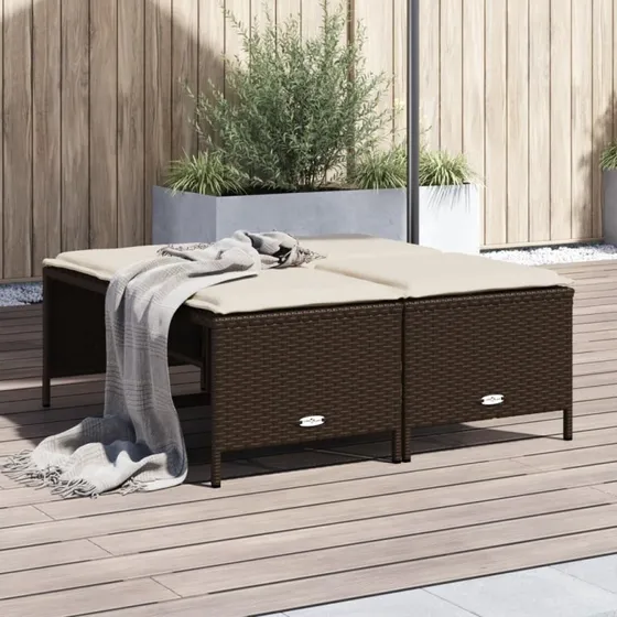 vidaXL 4 haveskamler i polyrattan med hynder, brun