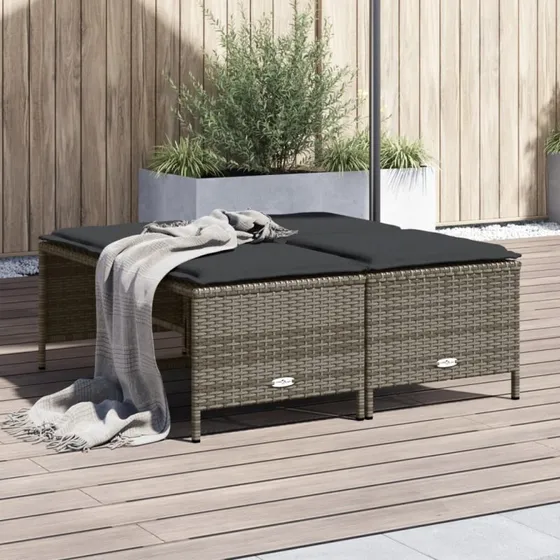 vidaXL haveskamler 4 stk. med hynder – polyrattan, grå