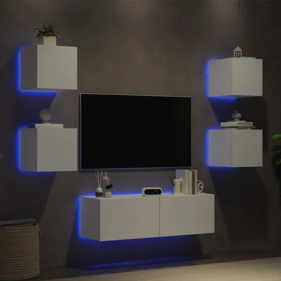 vidaXL vghngt TV-mbel 5 dele med LED, hvid