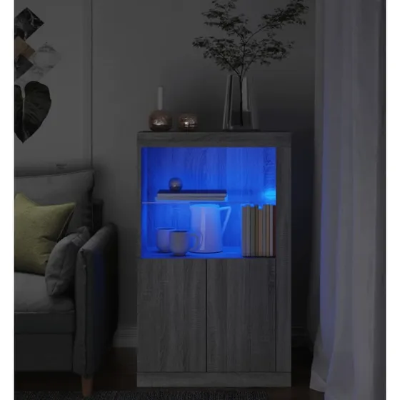 vidaXL skab med RGB LED-lys, konstrueret tr, gr Sonoma-eg