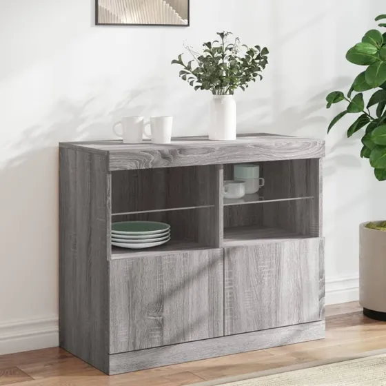 vidaXL skænk med LED-lys 81x37x67 cm grå sonoma-eg