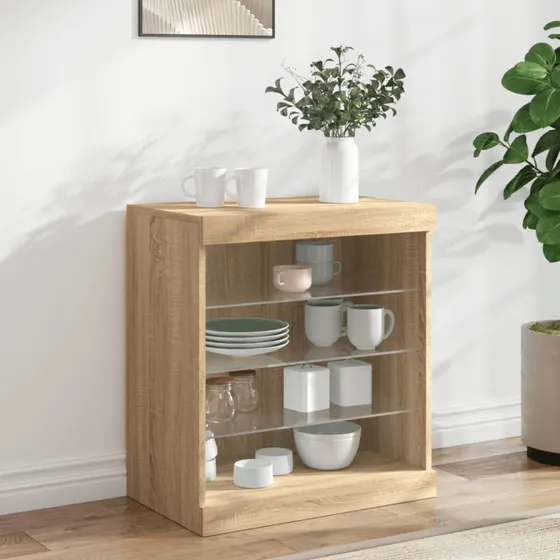 vidaXL skænk med LED-lys 60,5x37x67 cm Sonoma-eg
