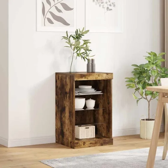 vidaXL skænk med LED 41x37x67 cm, røget eg