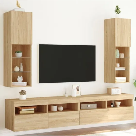 vidaXL TV-borde 2 stk. med LED 30,5x30x102 cm Sonoma-eg