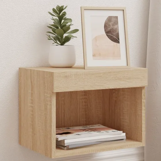 vidaXL væghængt sengebord med LED Sonoma-eg 40 cm