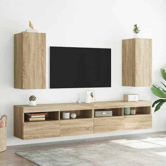 vidaXL væghængte tv-borde 2 stk. 30,5x35x70 cm sonoma-eg (RGB LED)