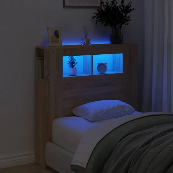 vidaXL Sengegavl 100x18,5x103,5 cm LED Sonoma-eg