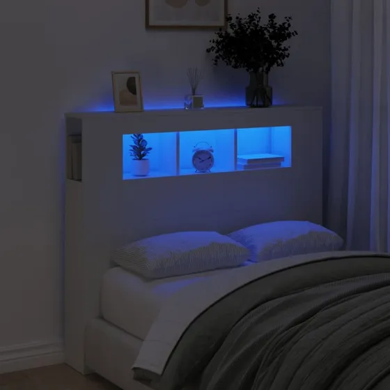 vidaXL sengegavl med LED 120x18,5x103,5 cm hvid