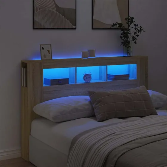 vidaXL sengegavl 160x18,5x103,5 cm LED Sonoma-eg