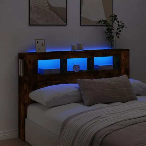 vidaXL sengegavl 160x18,5x103,5 cm røget eg m. RGB-LED