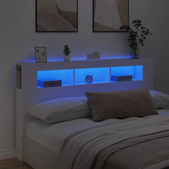 vidaXL sengegavl med LED 180x18,5x103,5 cm hvid