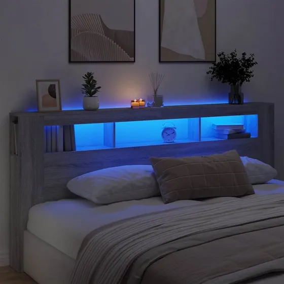 vidaXL sengegavl 220x18,5x103,5 cm LED, grå Sonoma