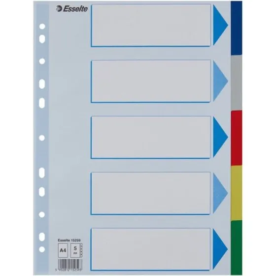 Esselte A4 PP faneblade 5-delt, farvede