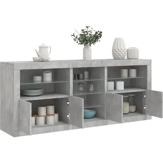 vidaXL skænk 181,5x37x67 cm med LED - betongrå