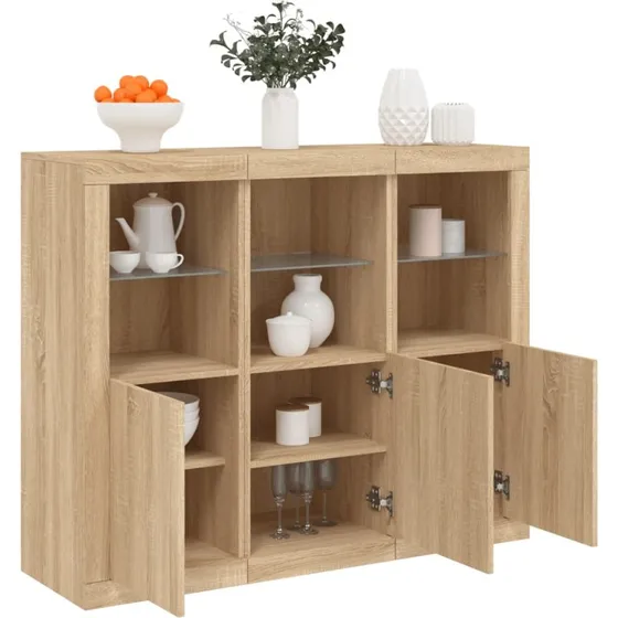 vidaXL Sknke 3 stk. m. LED, konstrueret tr Sonoma-eg