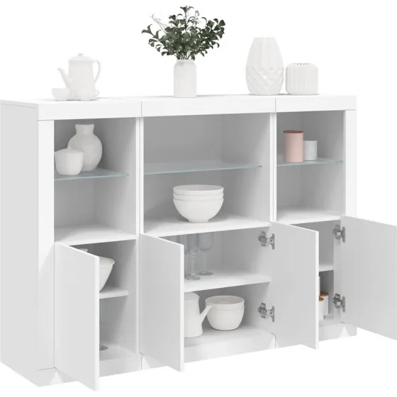 vidaXL skænke med LED-lys 3 stk. konstrueret træ, hvid