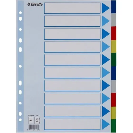 Esselte A4 faneblade 10-delt plast, farvede