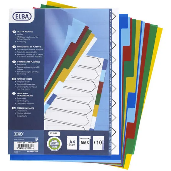 Elba Faneblade A4+ Maxi 10-delt plast, farvede faner