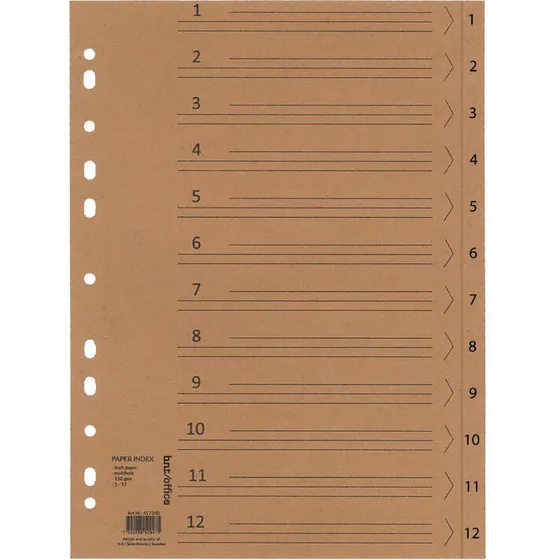 B.N.T. Register A4 1-12 kraftpapir 150 g 100% genbrug