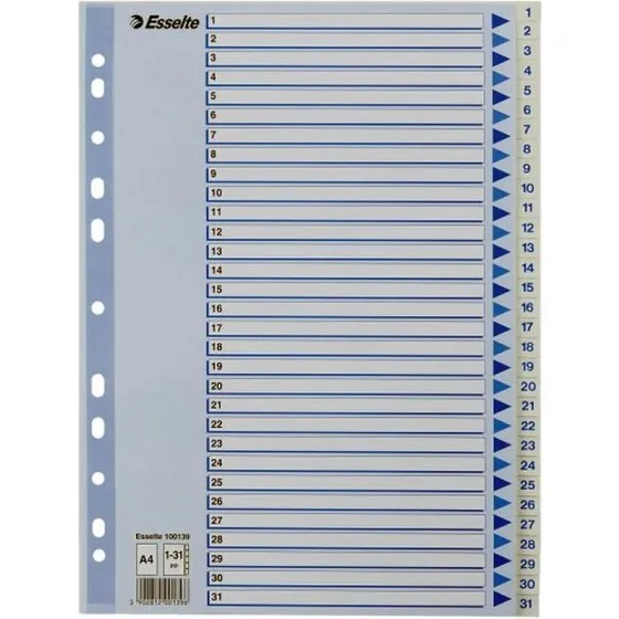 Esselte Register PP A4 1-31, hvid (forstærket hulkant)