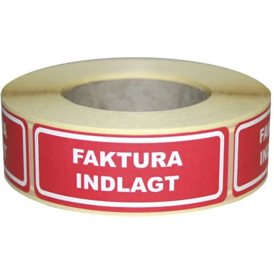 Universal "Faktura indlagt" etiketter 24 x 64,6 mm rød, 500 stk
