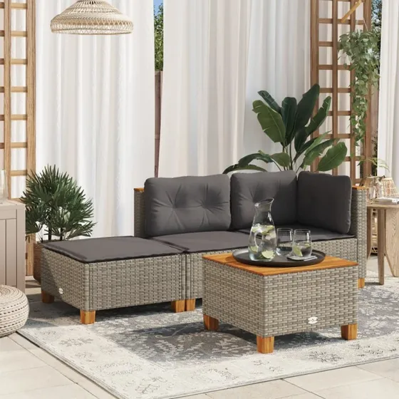 vidaXL haveskammel med hynde 63,5x56x32 cm polyrattan grå