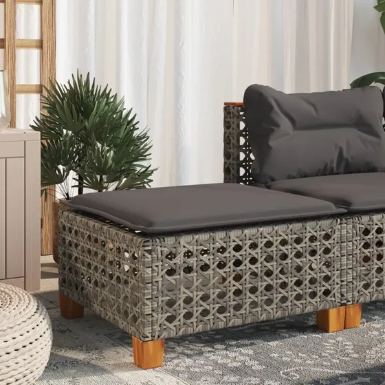 vidaXL haveskammel med hynde 63,5x56x32 cm polyrattan grå