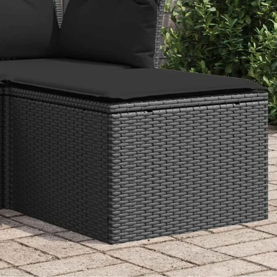 vidaXL haveskammel polyrattan med hynde, sort 55x55x37 cm